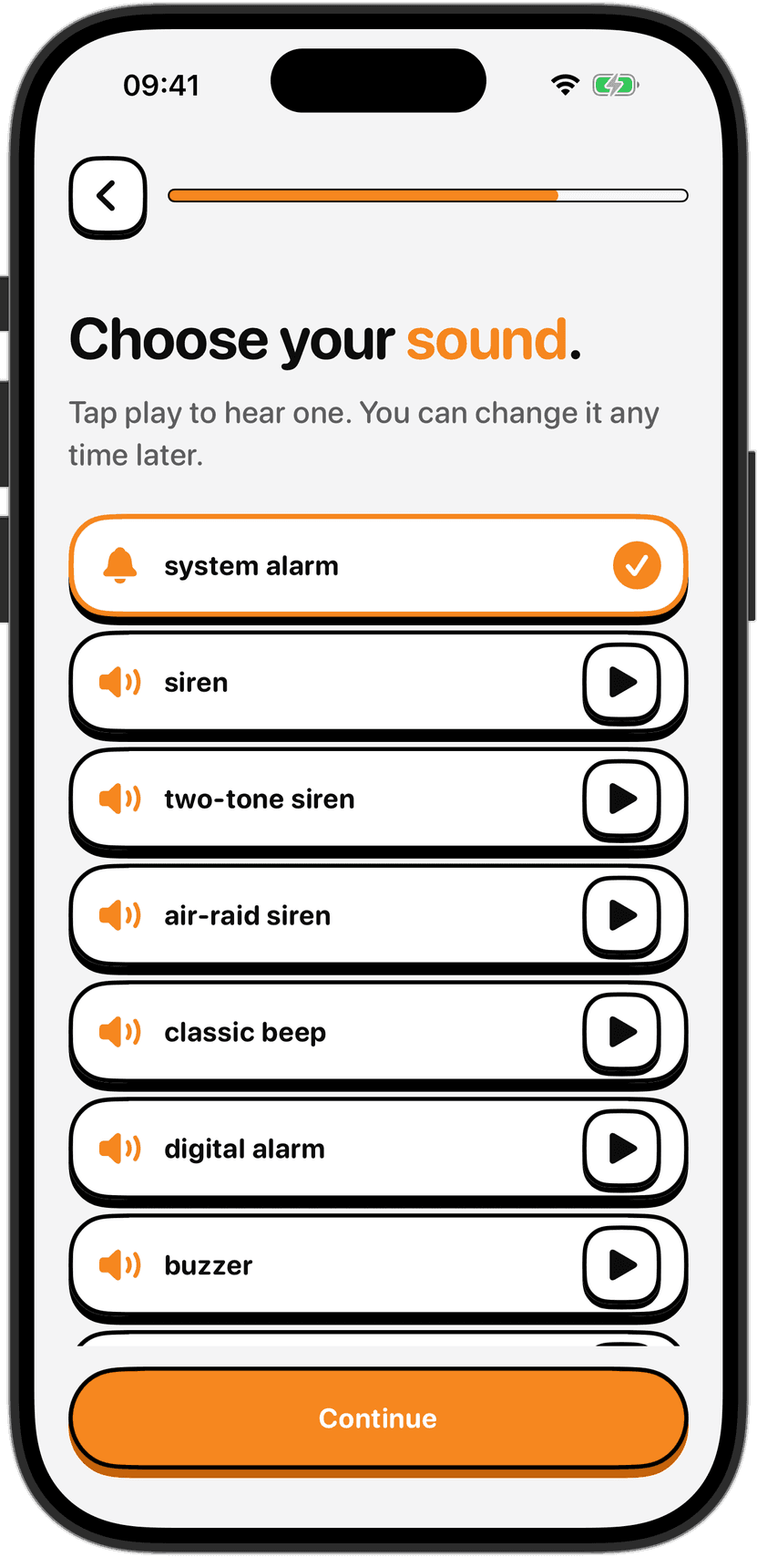 Choosing an alarm sound in NoNap